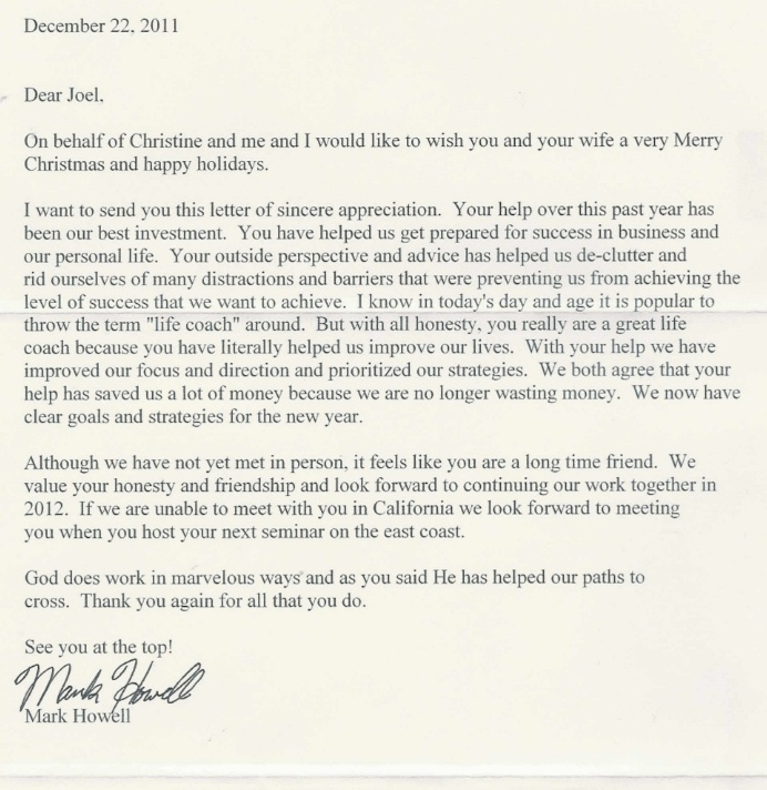 Letter from Mark Howell to Joel Davis