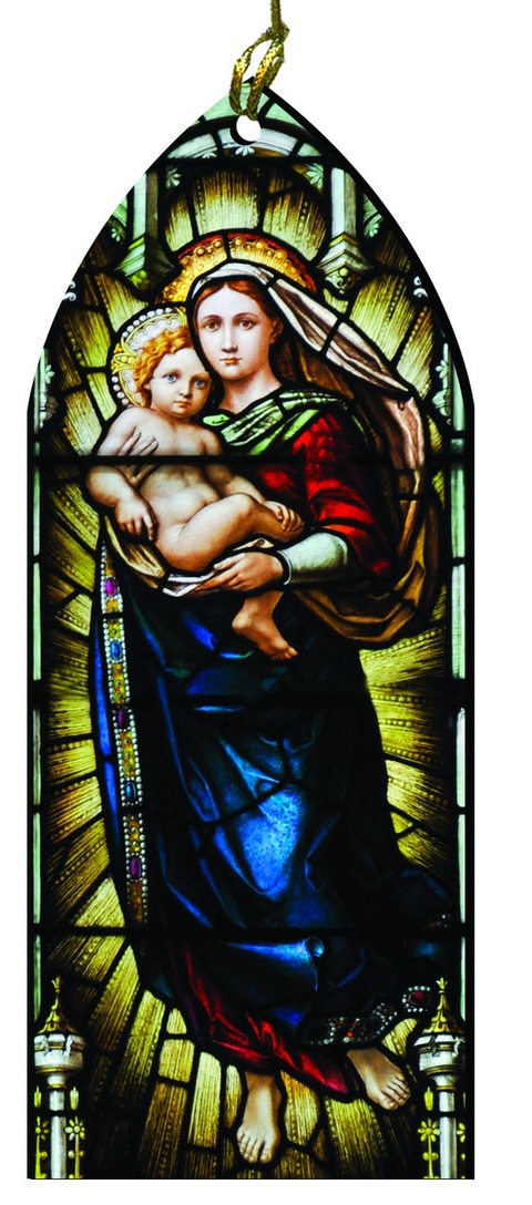 Madonna and Child Stained Glass wood ornament