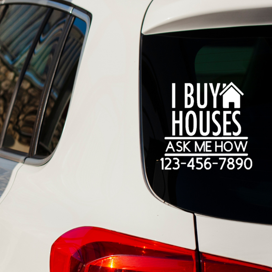 I Buy Houses with Phone Number Car Decal (White)