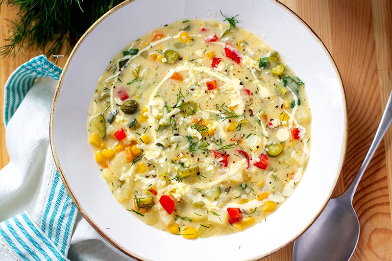 Instant Pot Chowder with Potatoes, Sweet Corn & Dill Pickles