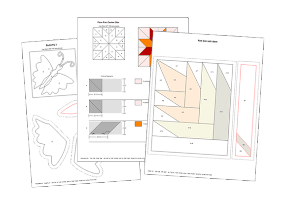 PRINT YOUR TEMPLATES, ROTARY-CUTTING CHARTS, OR FOUNDATION PATTERNS!  Print patterns for the blocks in your quilt. EQ uses the sizes you defined for the blocks and adds the seam allowance, where necessary. Choose to print templates, foundation patterns, rotary cutting charts and pictures of your blocks and quilts.  NEW: Foundation patterns print in color!